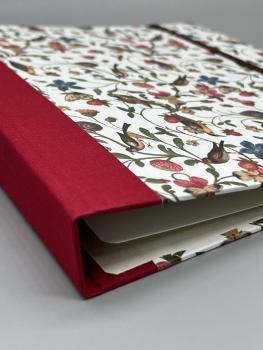 Ringbuch Planer A5 rot Blumen Tiere Detail Leinenrücken